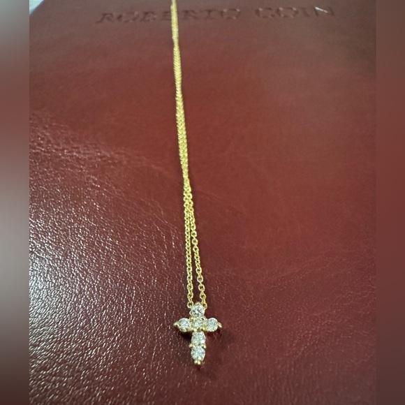 NWT Roberto Coin Tiny Treasures 0.11 TCW Diamond 18kGold Cross Pendant Necklace - Picture 6 of 9
